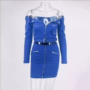 Royal blue two piece biker skirt set
